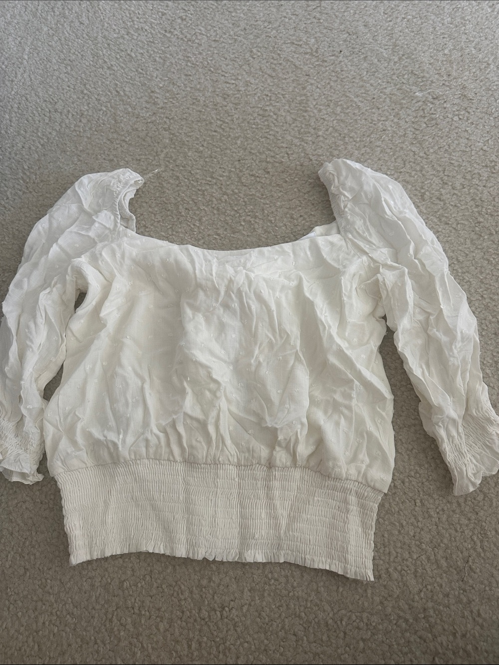 Socialite White Puff Sleeve Square Neck Smocked Hem Top
